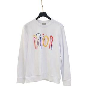 Christian Dior Vintage Logo Sweatshirt Top White XL Ribbed cuffs and hem Soft